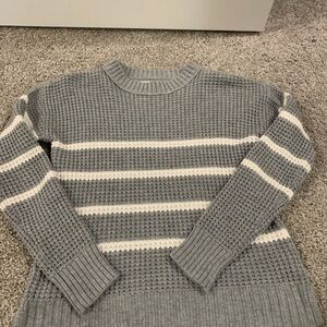 Kohl's Gray and White Crew Neck Sweater Nautical Stripes